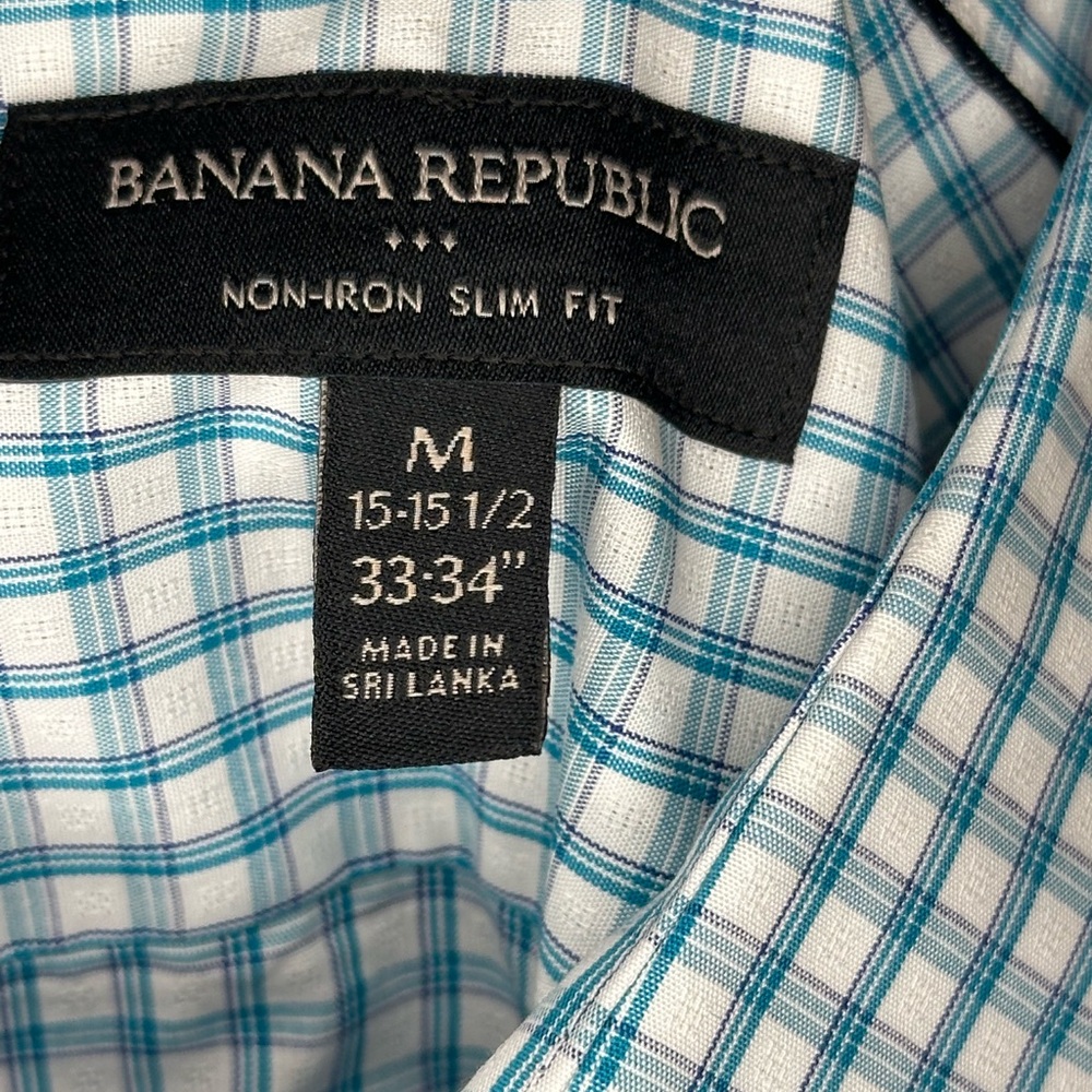 Banana Republic Non-Iron Slim Green Checkered Shirt - Picture 6 of 7